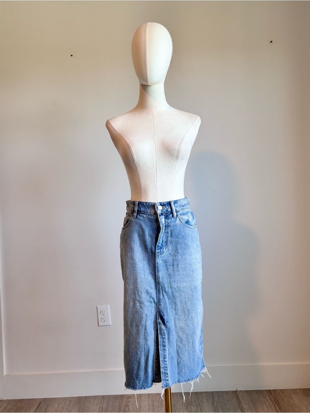 We The Free Light Blue Denim Straight-Leg Skirt